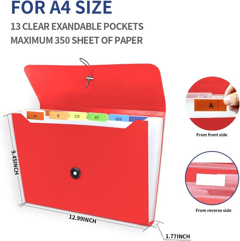 Nicecho Expanding File Folder, 13 Pockets Accordian File Holder Organizer, A4 Letter Size Paper Document Receipt Organizer Accordion Filing Folder for Classroom, Home, Office and Travel, Red - Image 3